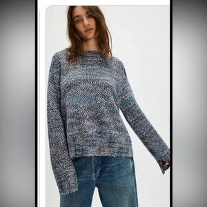 Free People Textured Blue and Gray Sweater